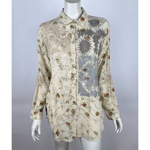 Johnny Was Biya‎ Silk Coi Button-up Blouse Top Women S Emboidered Collared Shirt